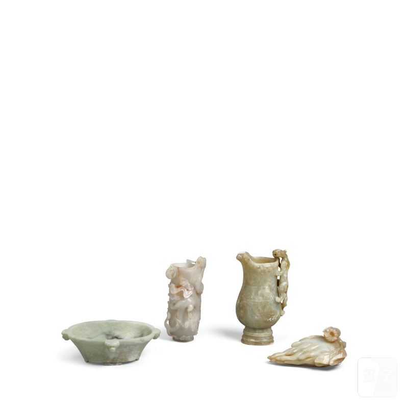 二十世紀 各式玉雕杯三件 玉雕佛手柑一件 | FOUR JADE CARVINGS OF VESSELS AND ORNAMENTS - 图1